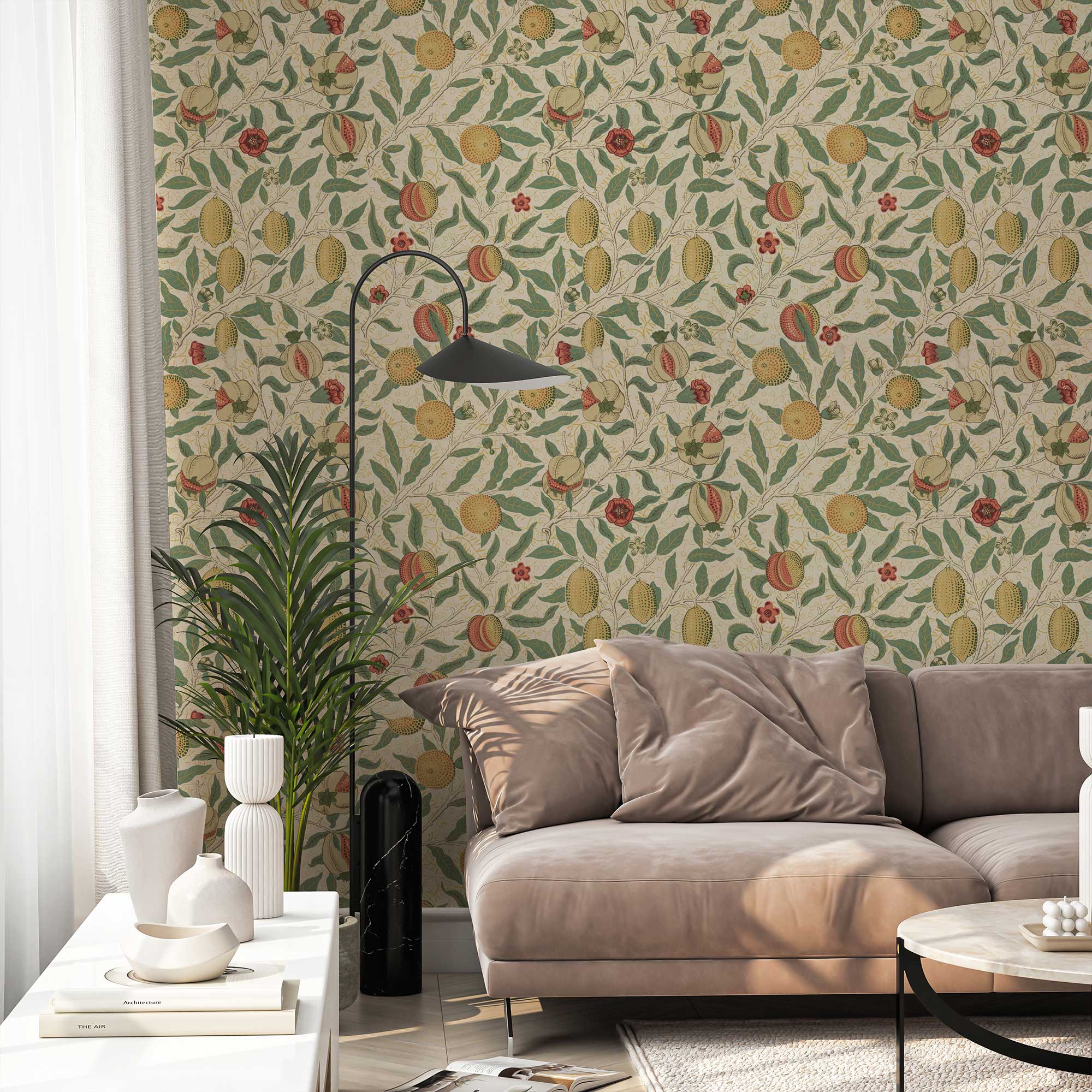 Fruit by William Morris Wallpaper - Vintage Lemon Pomegranate Peel and Stick Mural - Clickwalls