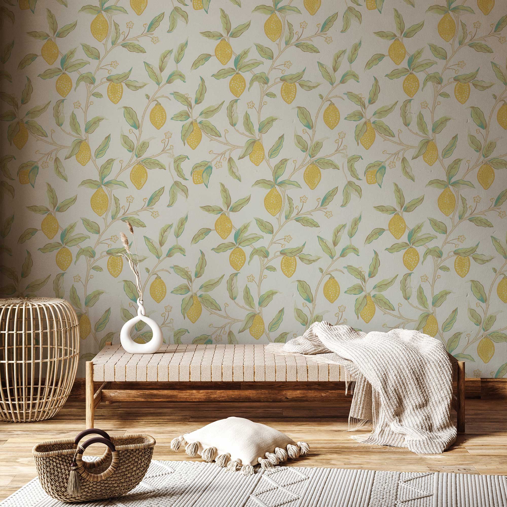 Lemon Tree by William Morris Wallpaper - Bay Leaf Citrus Peel and Stick Botanical Mural - Clickwalls
