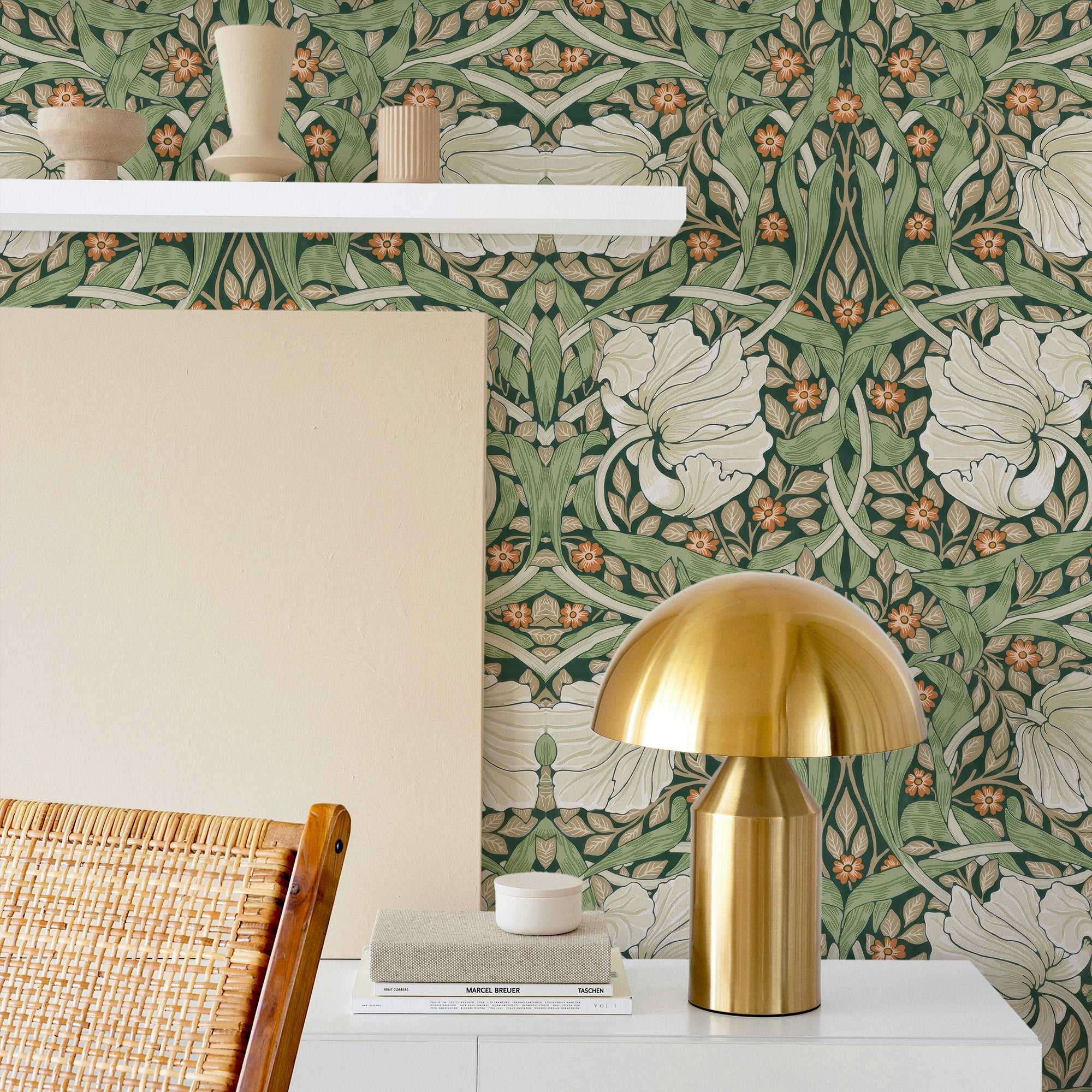 Pimpernel by William Morris Wallpaper - Sage Green Floral Peel and Stick Mural - Clickwalls