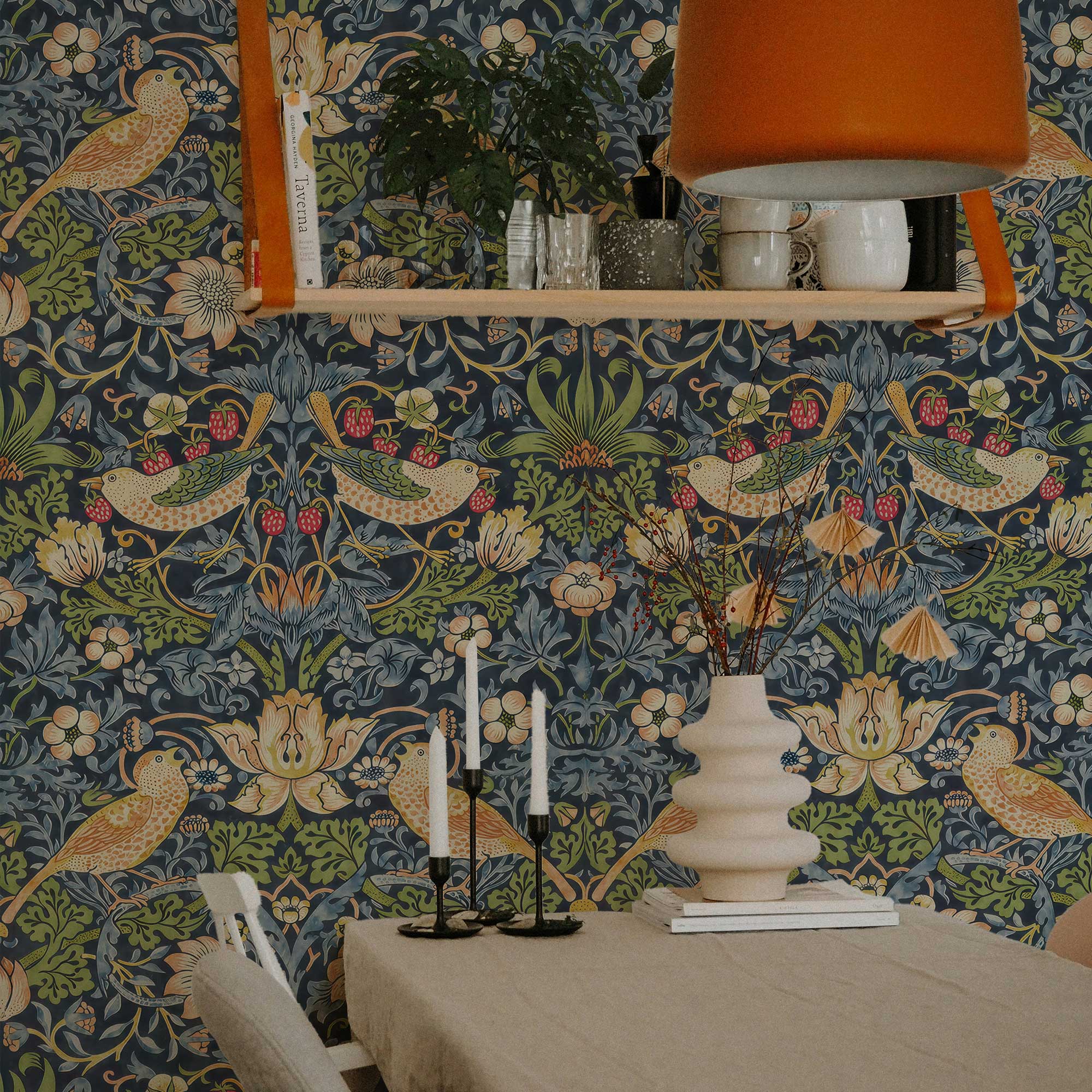 Strawberry Thief William Morris Wallpaper - Vintage Floral Peel and Stick Mural - Clickwalls