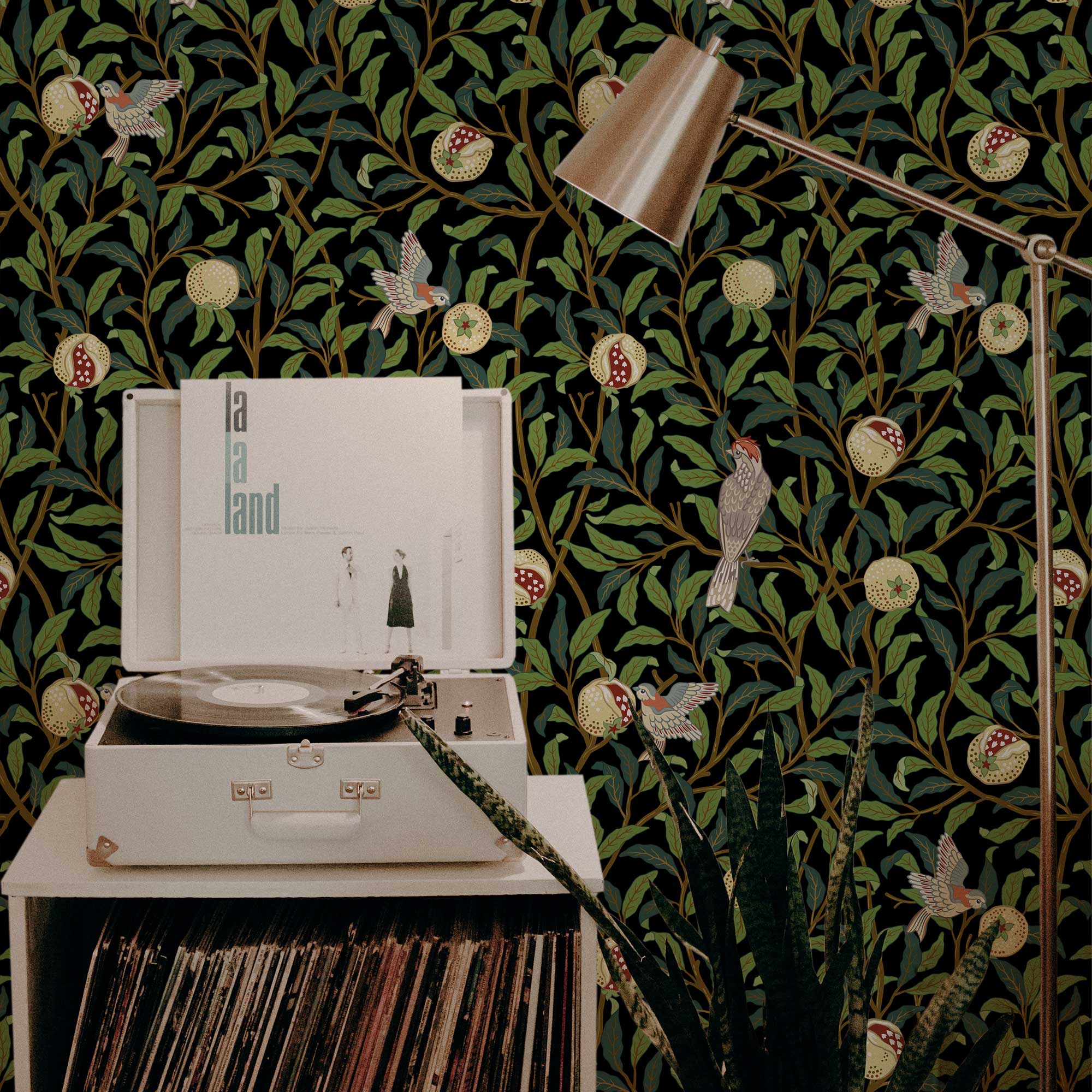 Bird & Pomegranate by William Morris Wallpaper - Vintage Botanical Peel and Stick Mural - Clickwalls