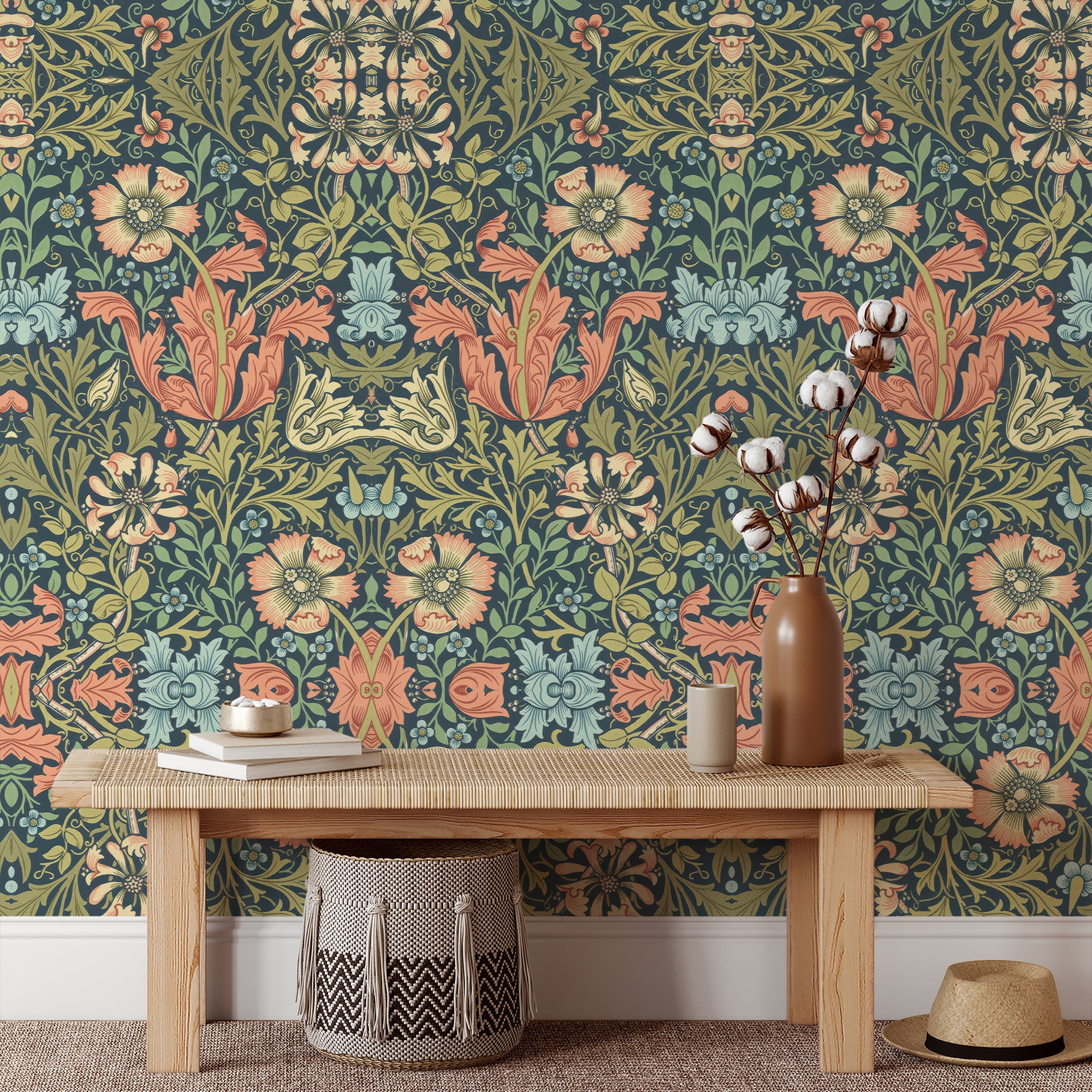 Compton by William Morris Wallpaper - Vintage Floral Peel and Stick Botanical Mural - Clickwalls