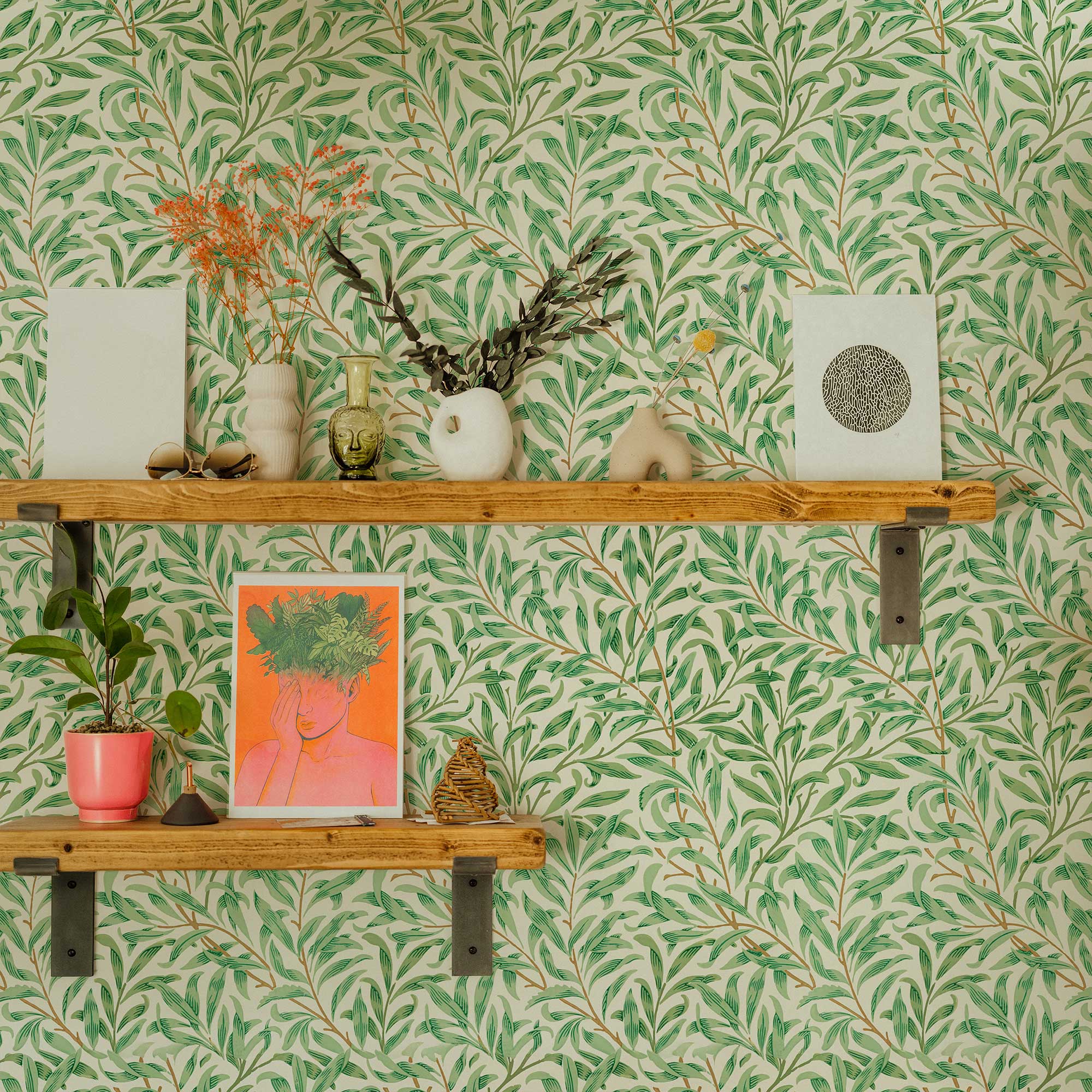 Willow by William Morris Wallpaper - Sage Green Botanical Peel and Stick Wall Mural - Clickwalls