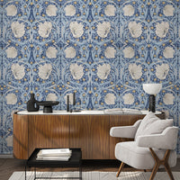 Blue Pimpernel by William Morris Wallpaper - Blue & Oatmeal Floral Peel and Stick Mural - Clickwalls