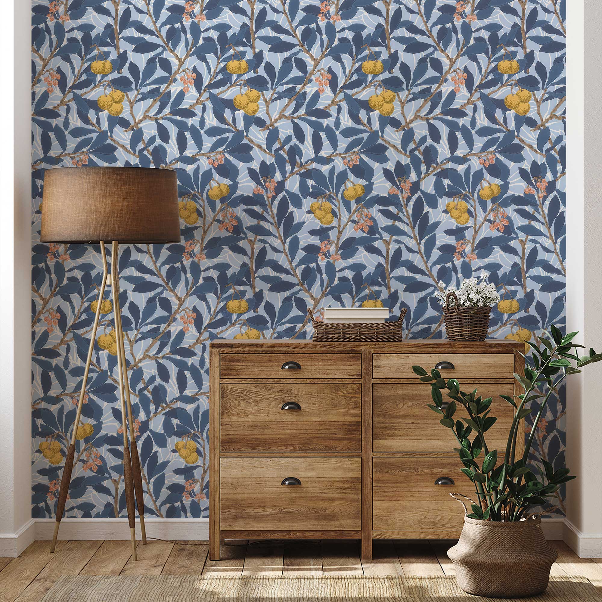 William Morris Arbutus Wallpaper - Vintage Floral Peel and Stick Botanical Wall Mural - Clickwalls