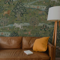 Owl & Willow by William Morris Wallpaper - Green Enchanted Forest Peel and Stick Mural - Clickwalls