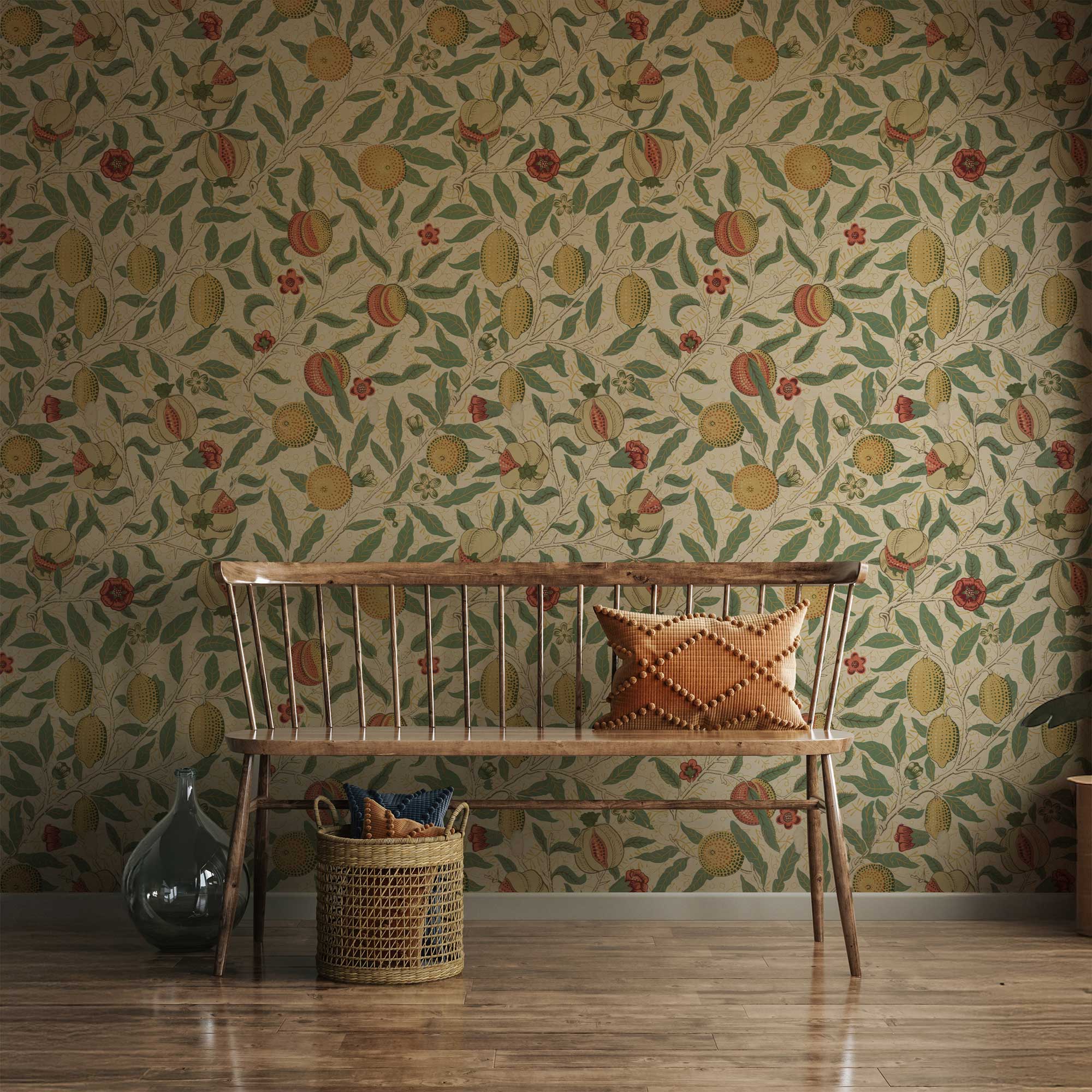 Fruit by William Morris Wallpaper - Vintage Lemon Pomegranate Peel and Stick Mural - Clickwalls