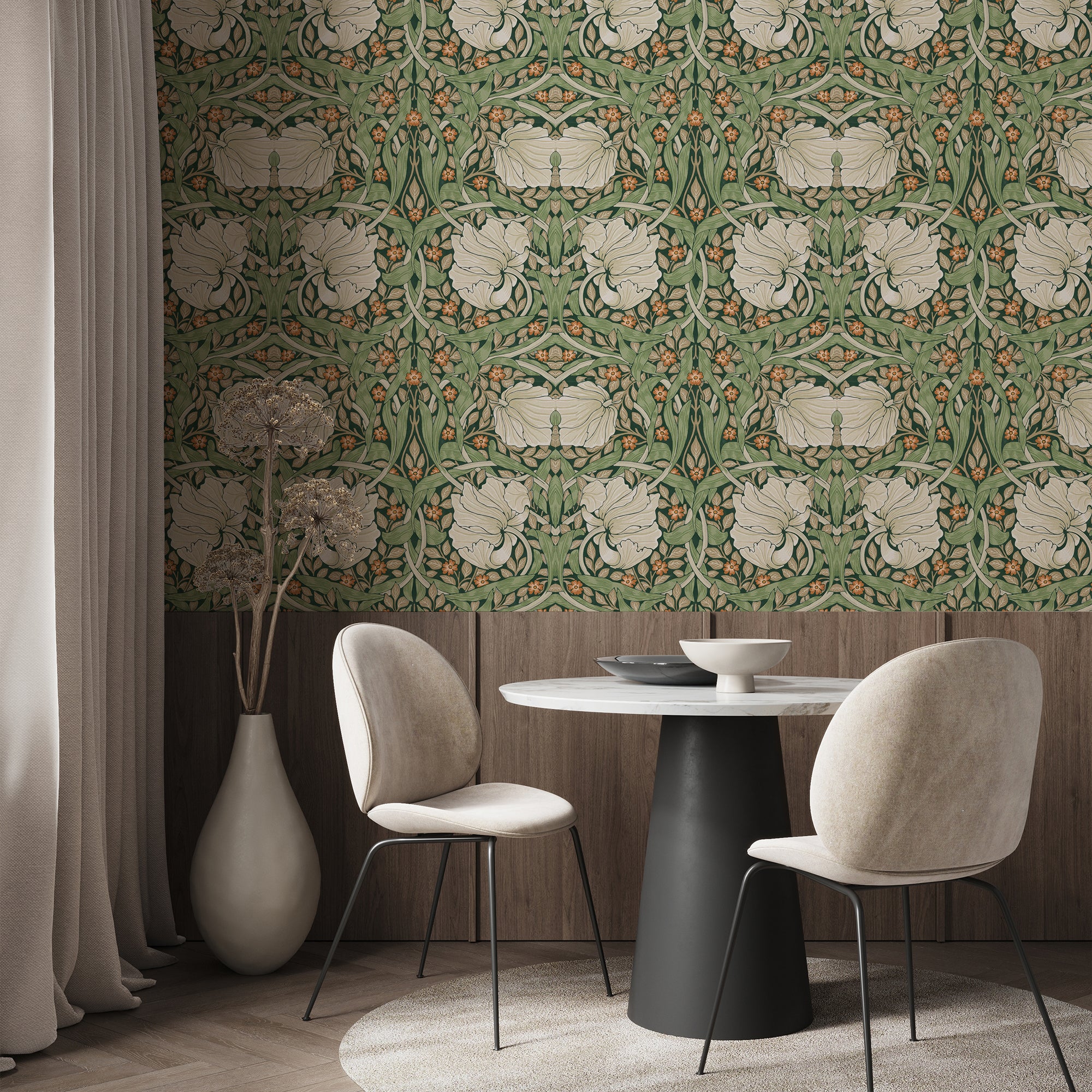 Pimpernel by William Morris Wallpaper - Sage Green Floral Peel and Stick Mural - Clickwalls