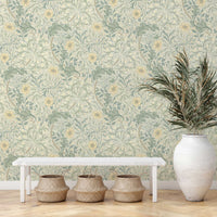 Seaweed by William Morris Wallpaper - Privet Green & Marigold Peel and Stick Mural - Clickwalls