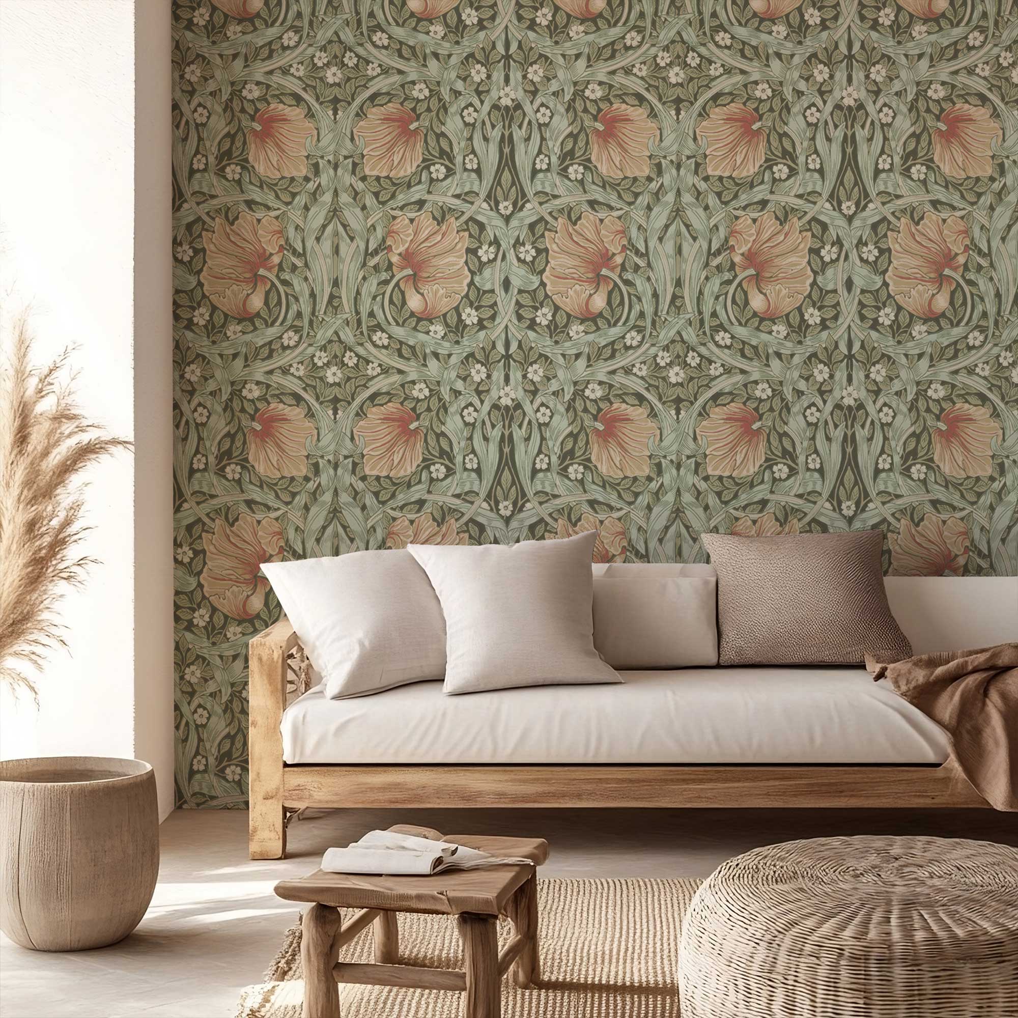 Pimpernel by William Morris Wallpaper - Bayleaf Manilla Floral Peel and Stick Mural - Clickwalls