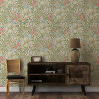 Golden Lily by William Morris Wallpaper - Navy & Gold Peel and Stick Botanical Mural - Clickwalls