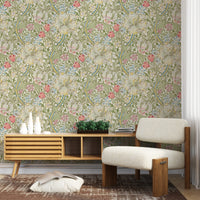 Golden Lily by William Morris Wallpaper - Navy & Gold Peel and Stick Botanical Mural - Clickwalls