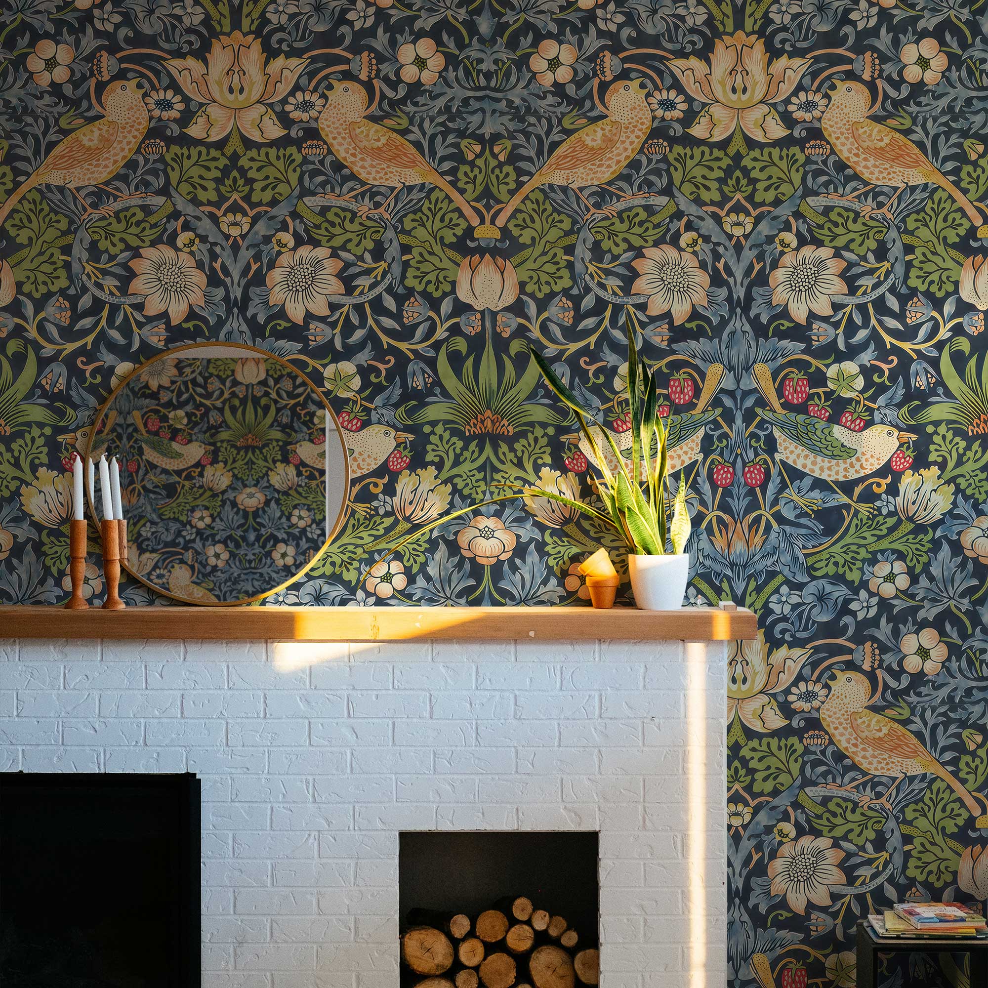 Strawberry Thief William Morris Wallpaper - Vintage Floral Peel and Stick Mural - Clickwalls