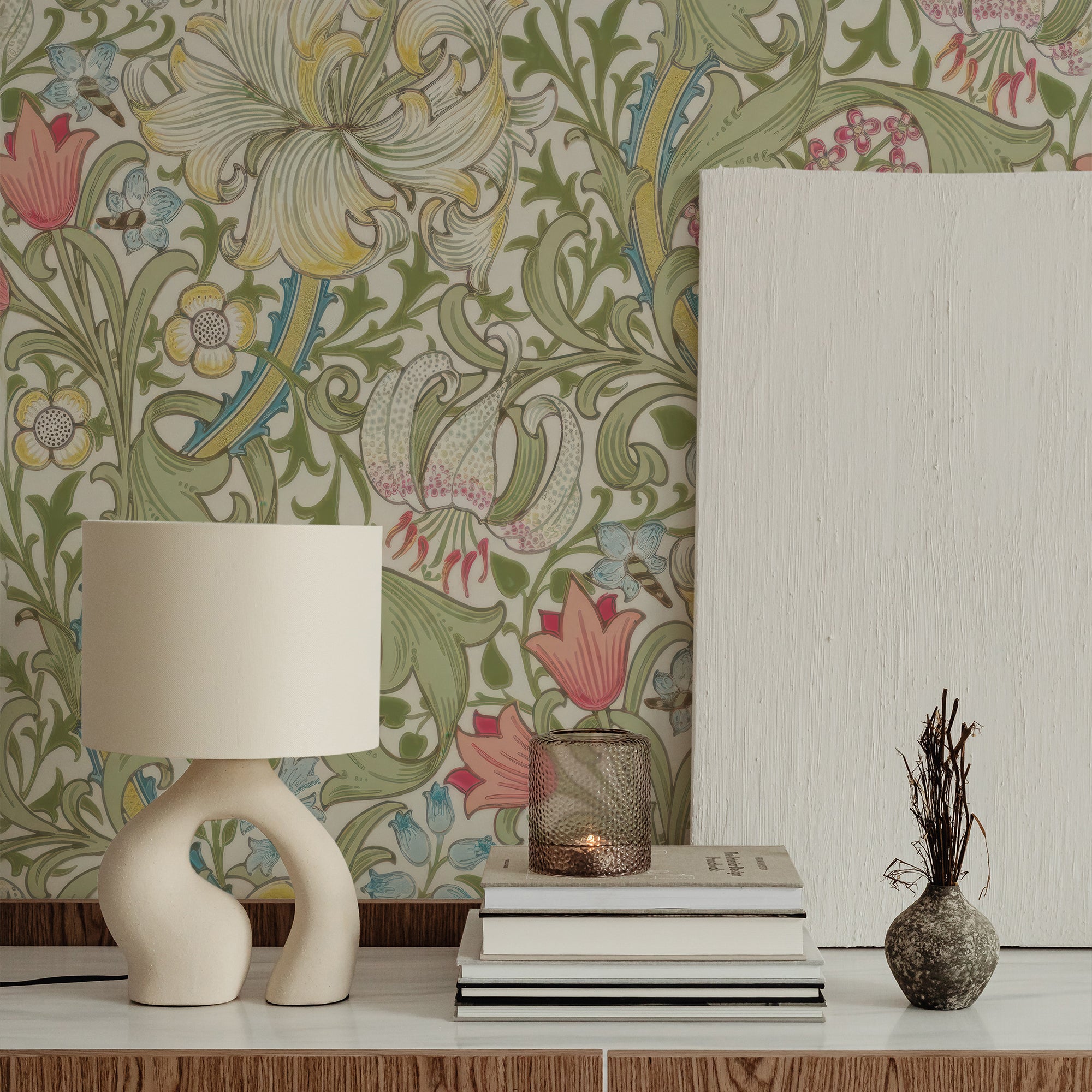 Golden Lily by William Morris Wallpaper - Navy & Gold Peel and Stick Botanical Mural - Clickwalls