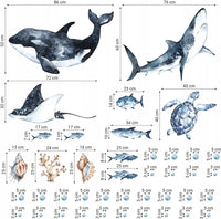Ocean Predators Decal Set - Orca, Great White Shark, Stingray + More - Watercolour effect stickers - Clickwalls