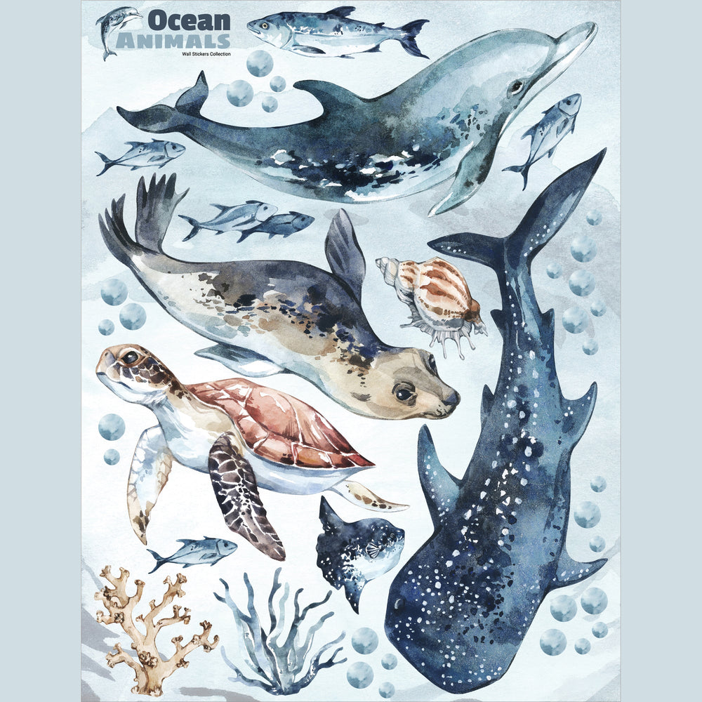 Sea Animals Wall Decals full set laid out
