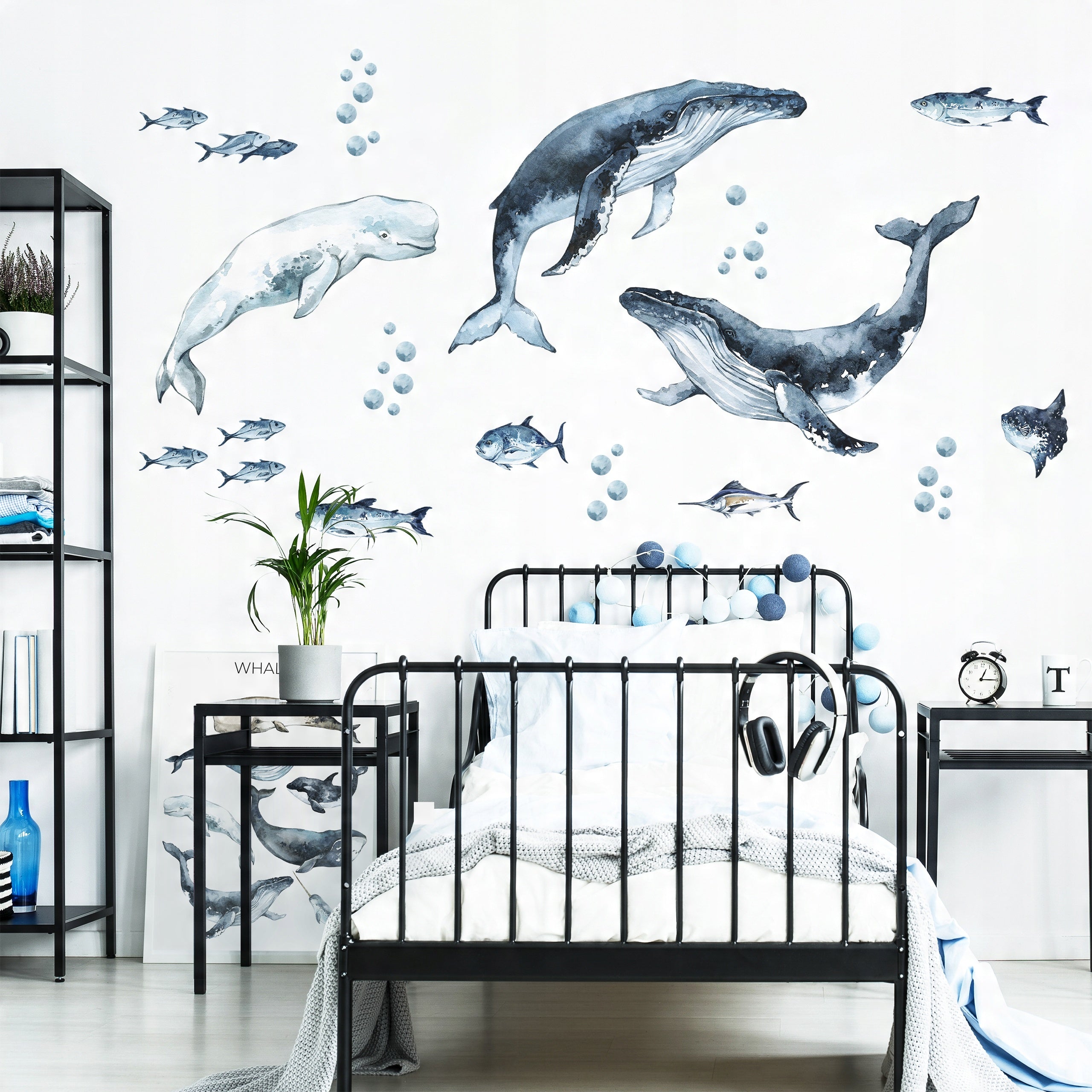 Whales & Fishes Decal Set - Ocean theme - Watercolour effect wall stickers - Clickwalls