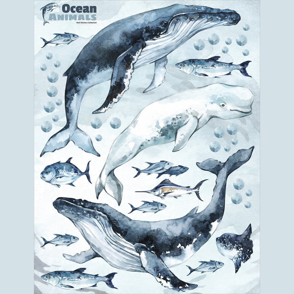 Whales & Fish Wall Decals full set laid out