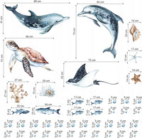 Dolphins & Turtle Decal Set - Ocean Theme - Watercolour Effect Stickers - Clickwalls