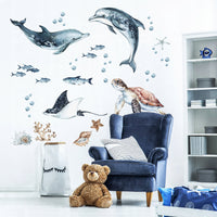 Dolphins & Turtle Decal Set - Ocean Theme - Watercolour Effect Stickers - Clickwalls