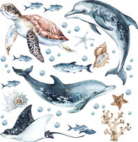 Dolphins & Turtle Decal Set - Ocean Theme - Watercolour Effect Stickers - Clickwalls