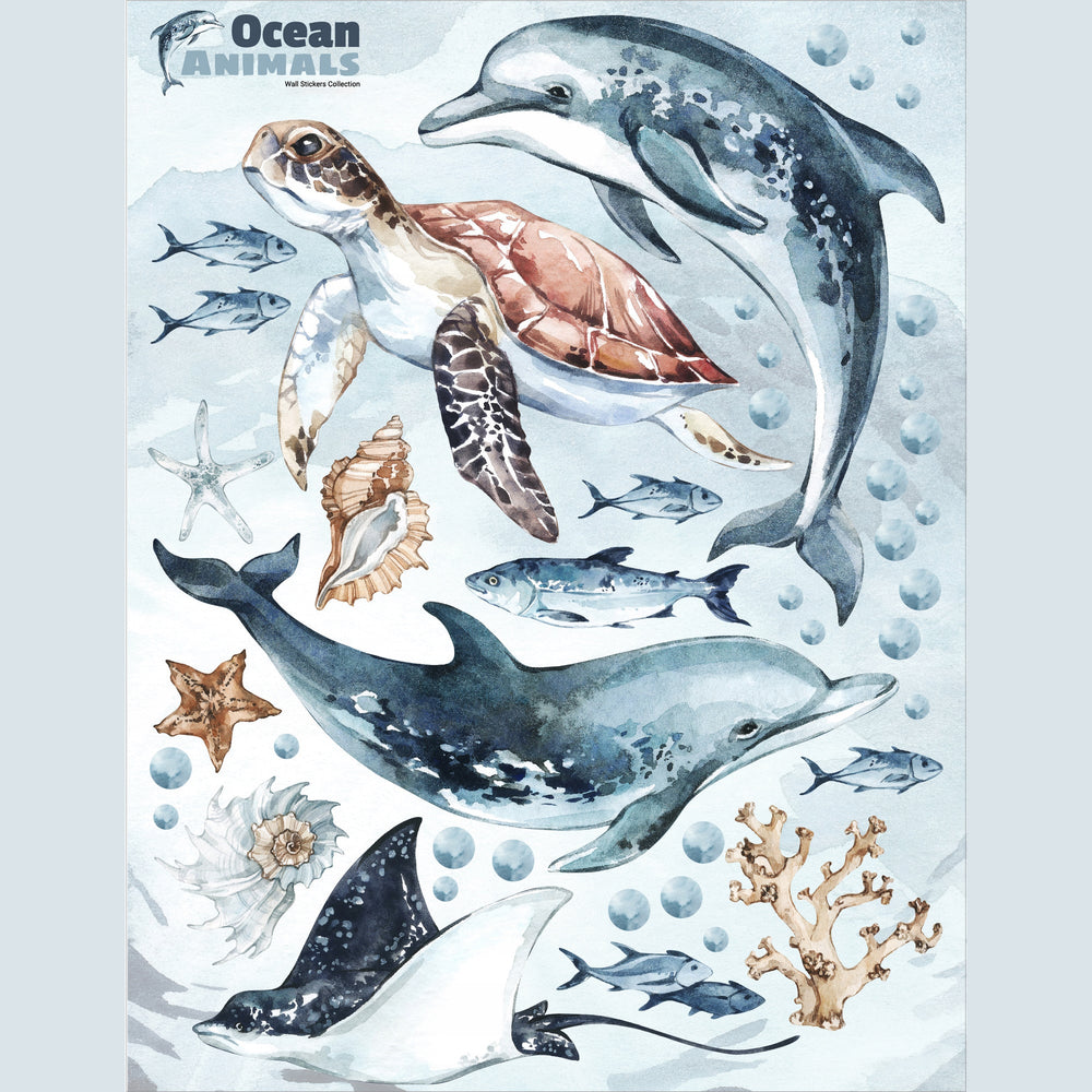 Dolphins & Turtle Wall Decals full set laid out