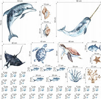 Ocean Decal Set - Dolphin, Narwhal, Stingray, Turtle + More - Watercolour Effect Stickers - Ocean Theme - Clickwalls