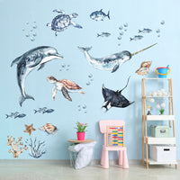 Ocean Decal Set - Dolphin, Narwhal, Stingray, Turtle + More - Watercolour Effect Stickers - Ocean Theme - Clickwalls