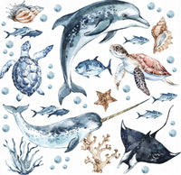 Ocean Decal Set - Dolphin, Narwhal, Stingray, Turtle + More - Watercolour Effect Stickers - Ocean Theme - Clickwalls