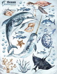 Ocean Decal Set - Dolphin, Narwhal, Stingray, Turtle + More - Watercolour Effect Stickers - Ocean Theme - Clickwalls
