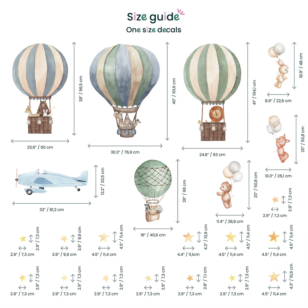 Colourful Hot Air Balloons Wall Sticker for Kids Rooms