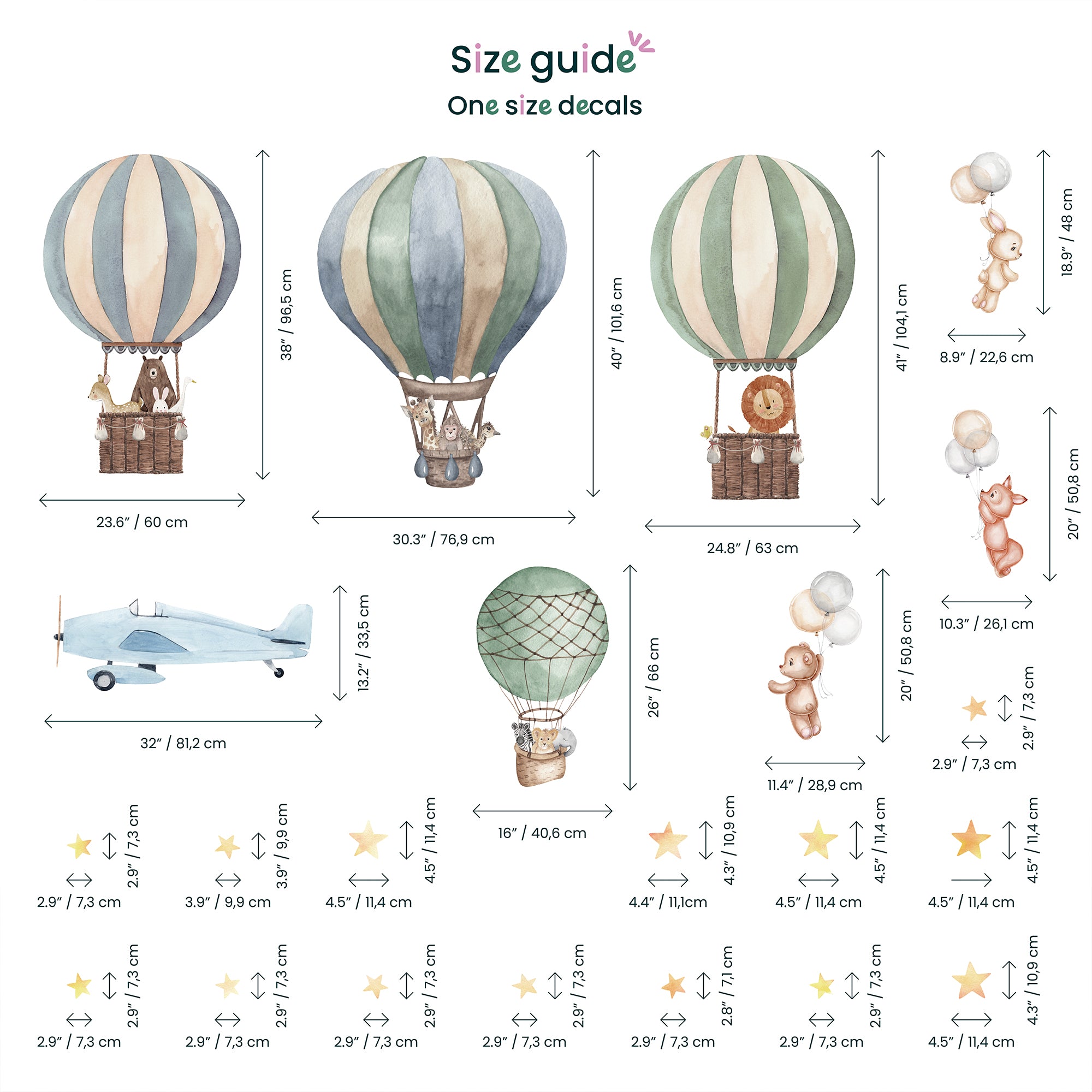 Colourful Hot Air Balloons Wall Sticker for Kids Rooms