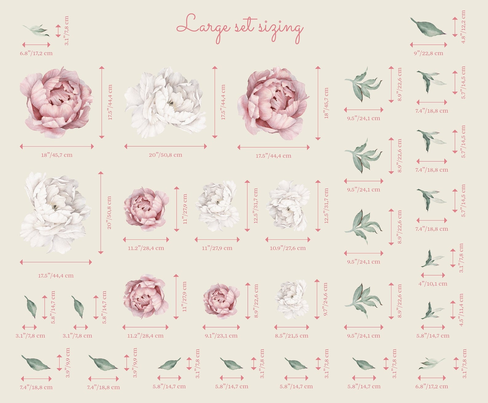 Peony Floral Decals | Self-Adhesive Wall Stickers for Nursery or Home Decor