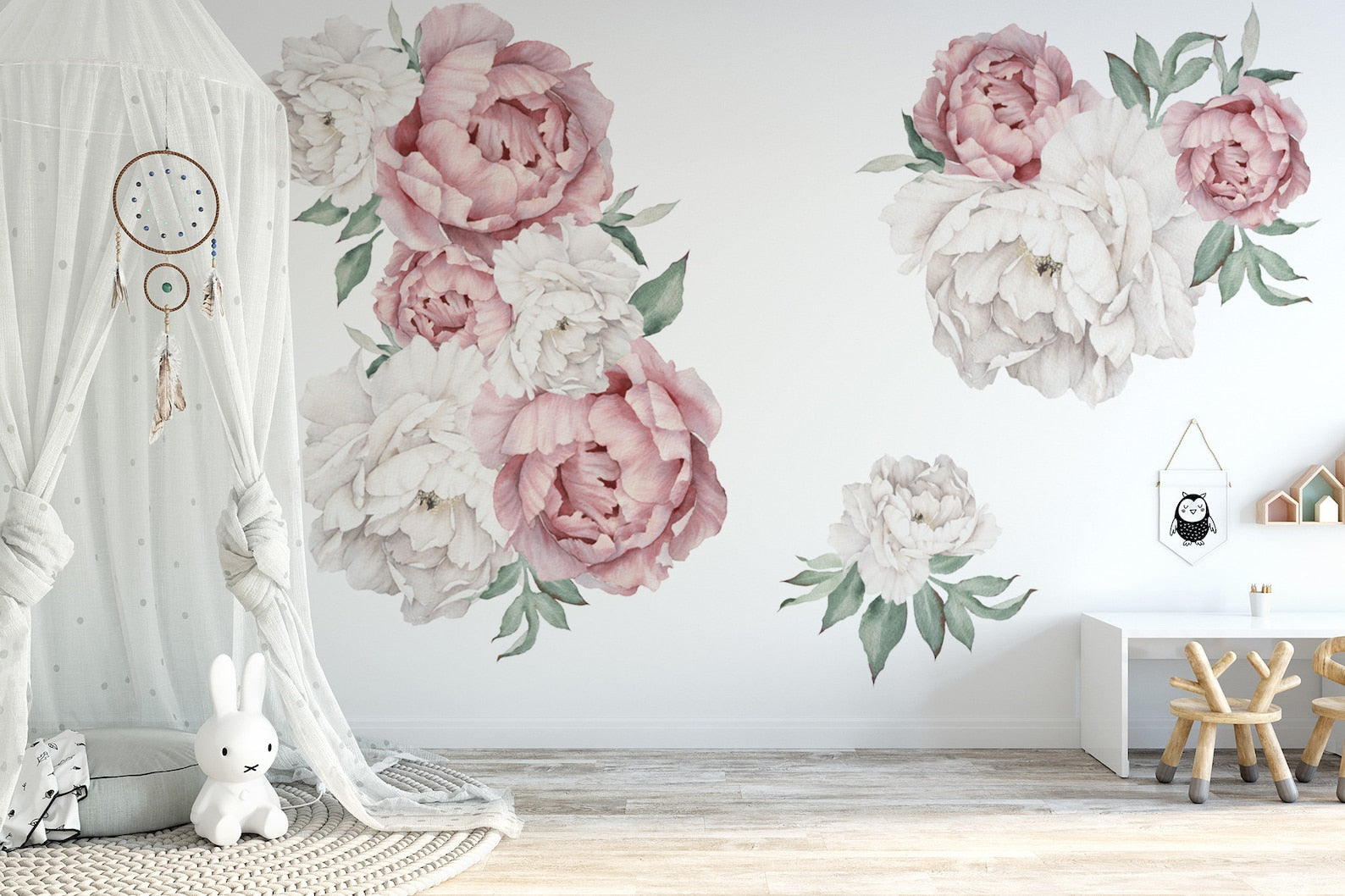 Peony Floral Decals | Self-Adhesive Wall Stickers for Nursery or Home Decor