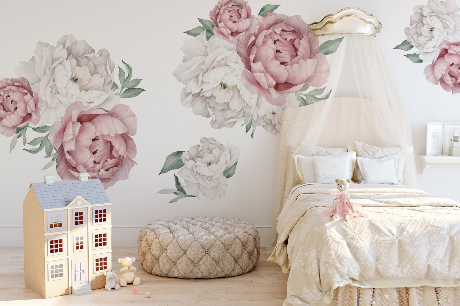 Peony Floral Decals | Self-Adhesive Wall Stickers for Nursery or Home Decor