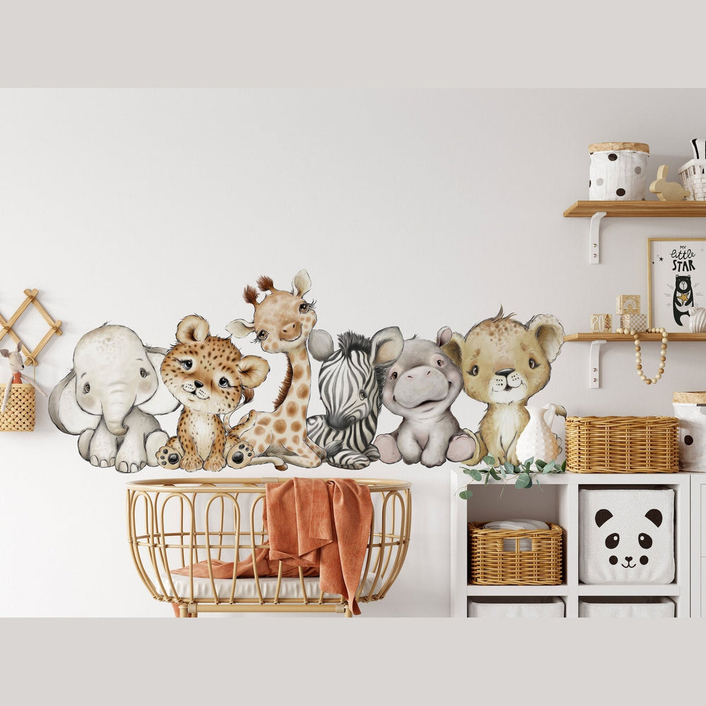 Baby Giraffe Lion Elephant Wall Sticker | Jungle Animal Nursery Decor