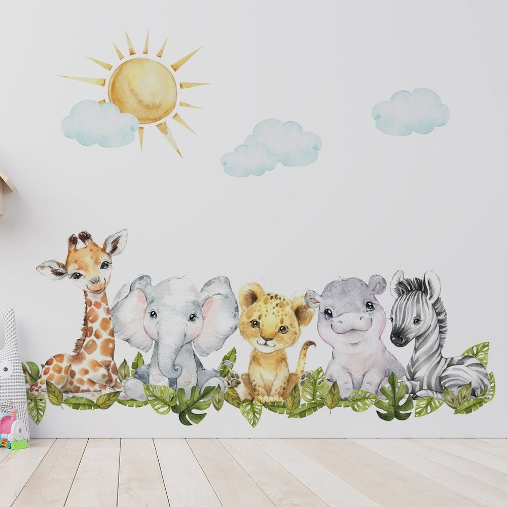 Baby Safari Animals Watercolour Wall Decal