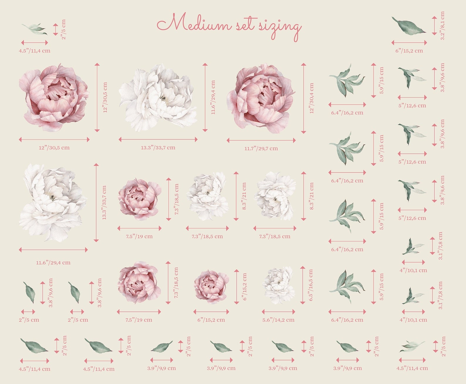 Peony Floral Decals | Self-Adhesive Wall Stickers for Nursery or Home Decor