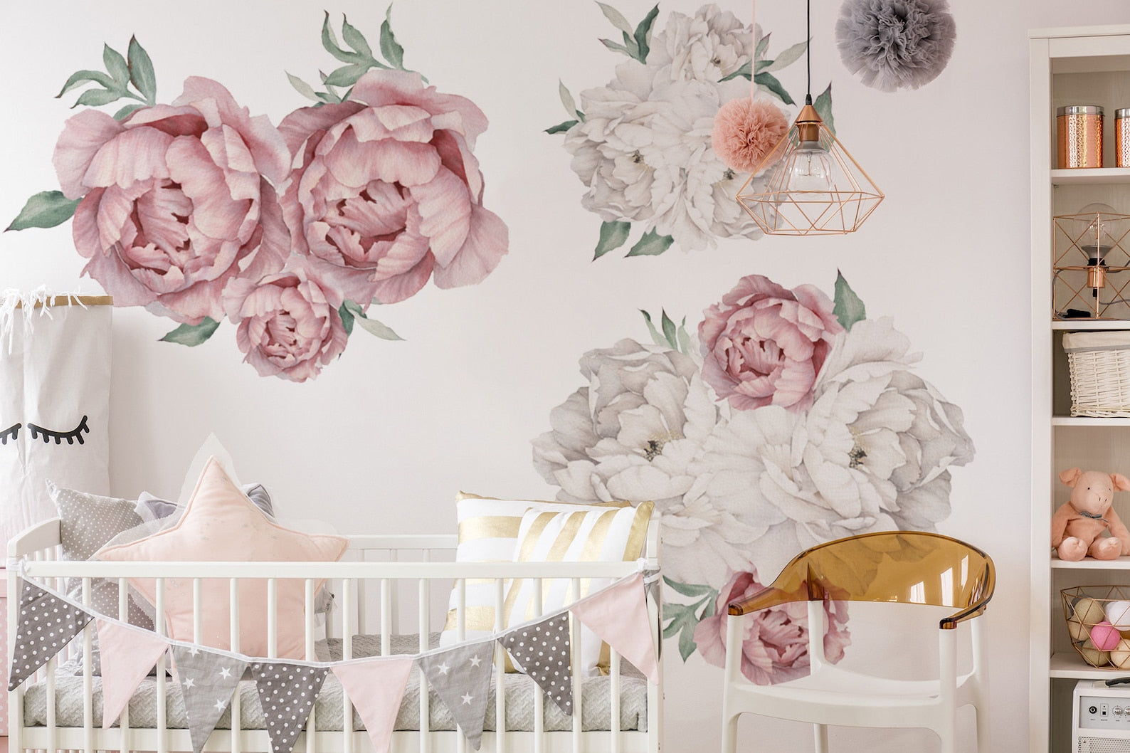 Peony Floral Decals | Self-Adhesive Wall Stickers for Nursery or Home Decor