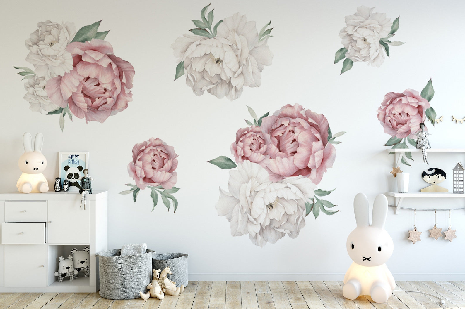 Peony Floral Decals | Self-Adhesive Wall Stickers for Nursery or Home Decor