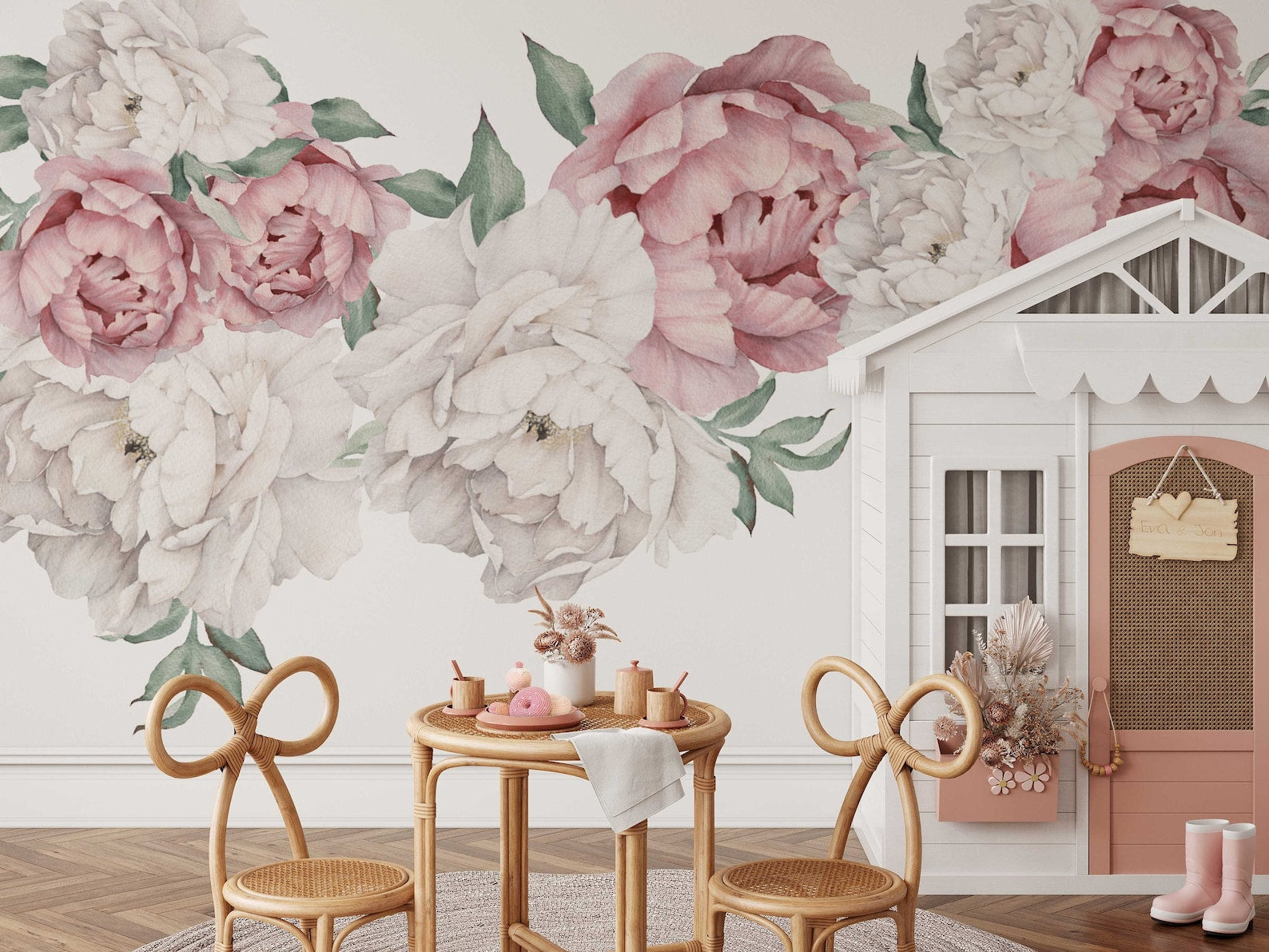 Peony Floral Decals | Self-Adhesive Wall Stickers for Nursery or Home Decor