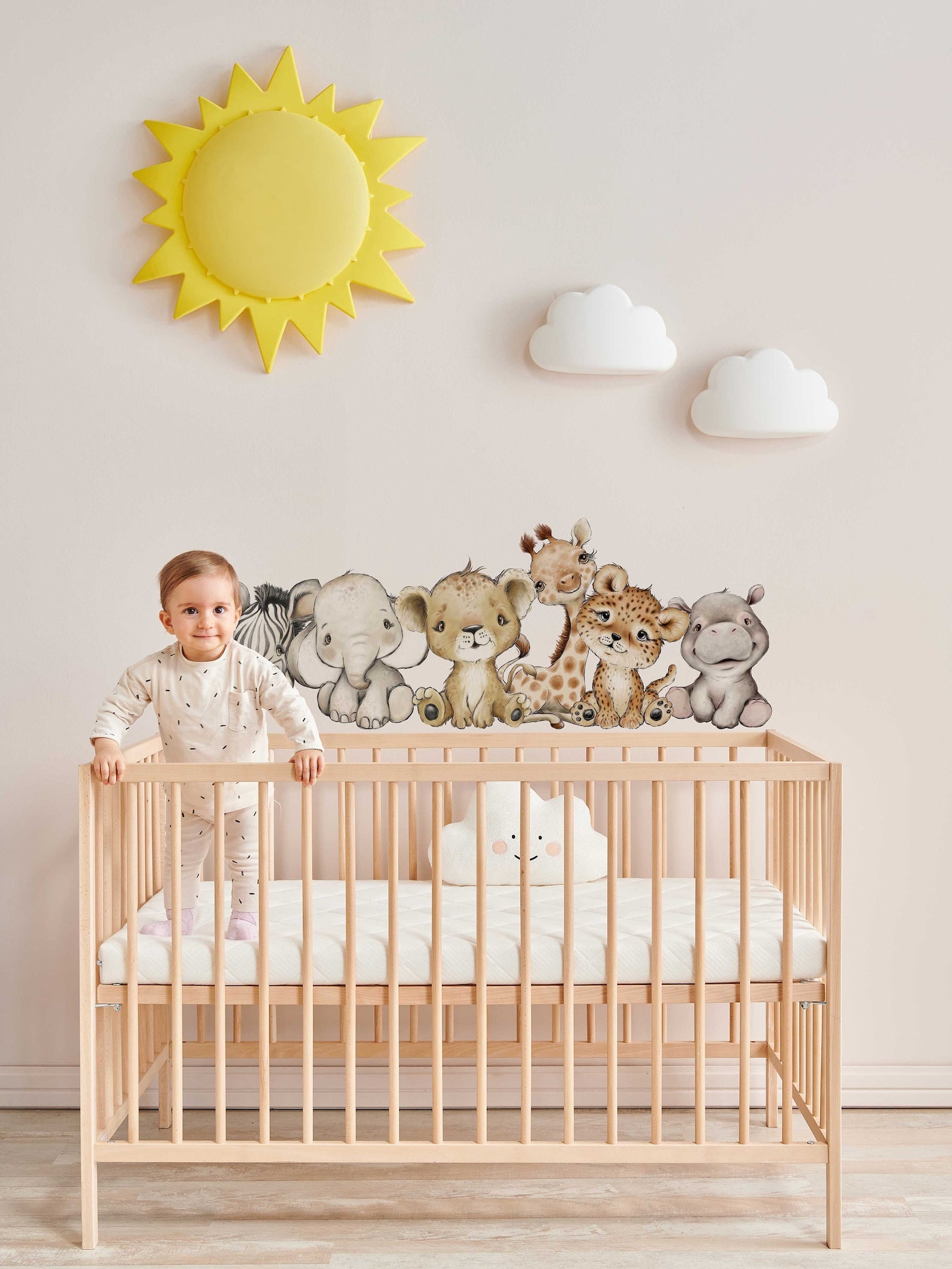 Baby Giraffe Lion Elephant Wall Sticker | Jungle Animal Nursery Decor