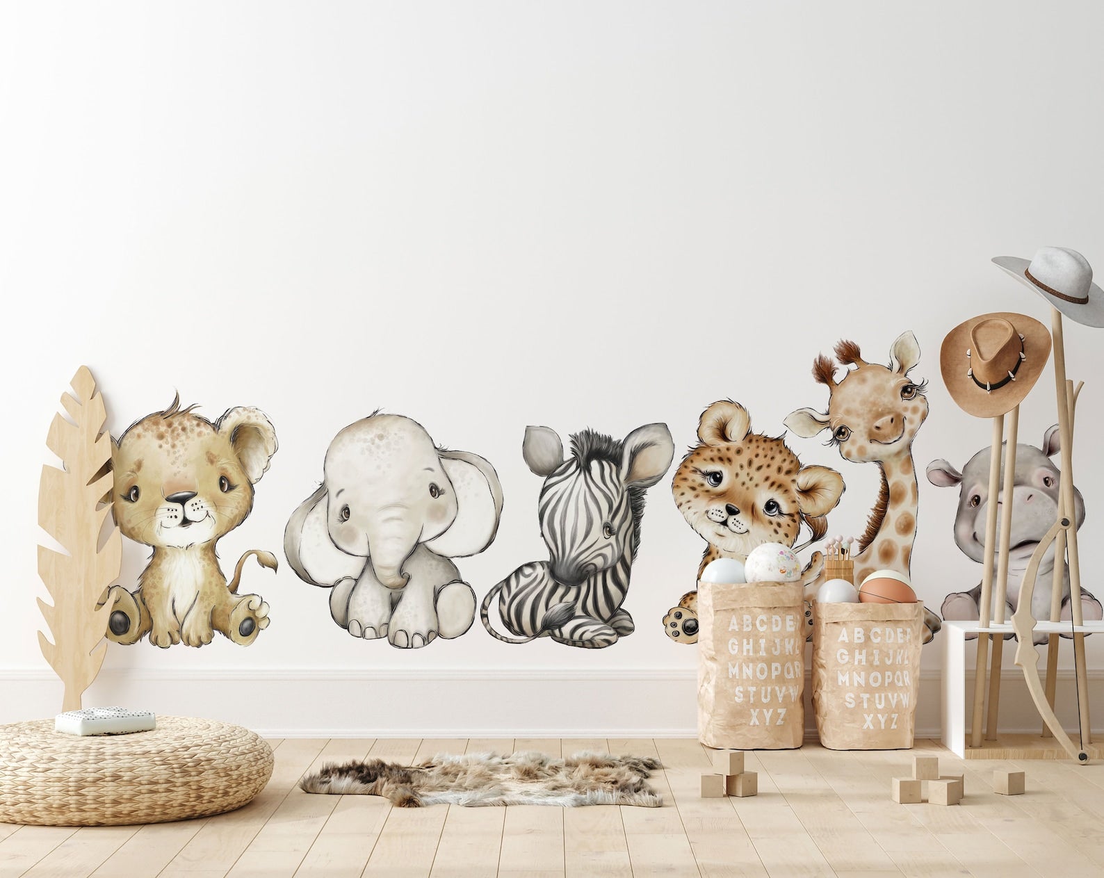 Baby Giraffe Lion Elephant Wall Sticker | Jungle Animal Nursery Decor