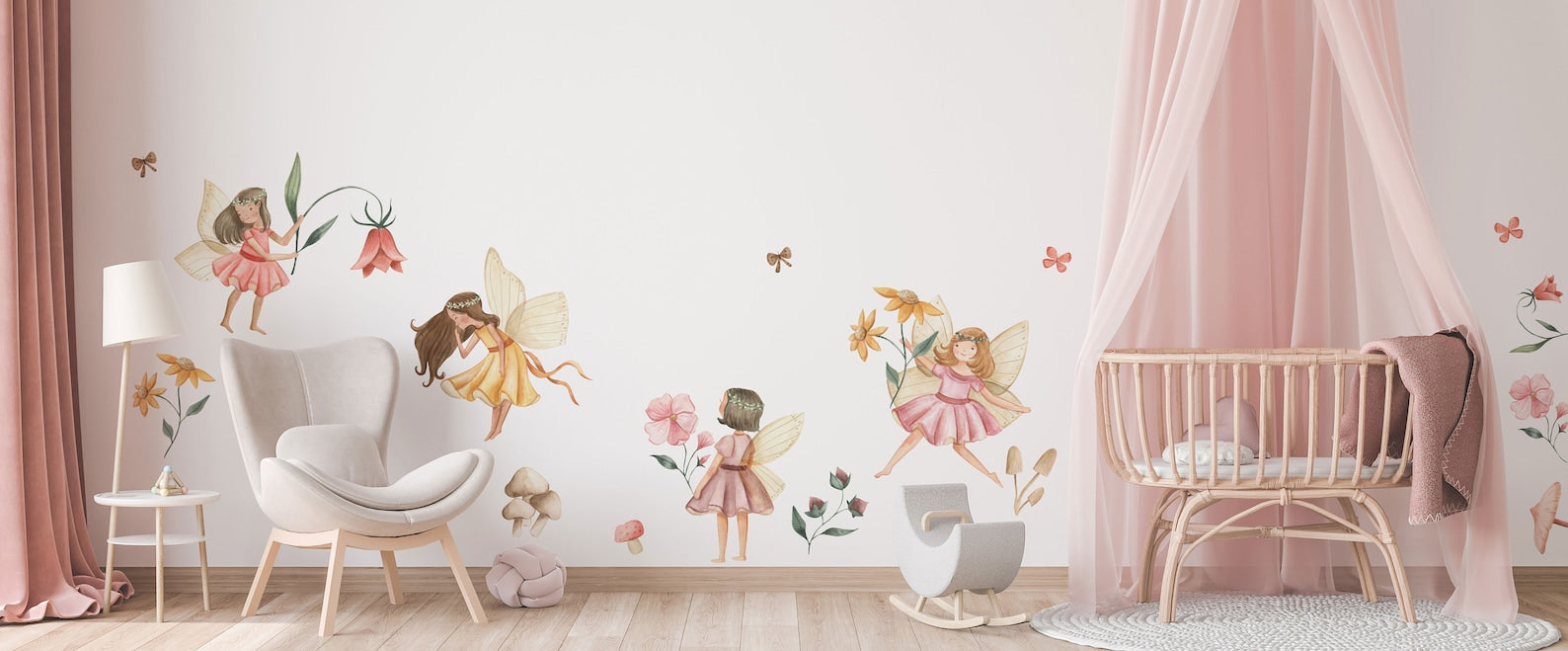 Fairy Wall Decal | Watercolor Fairies Wall Decal | Nursery Fairytale Sticker | Removable Decals | Fairy Sticker - Clickwalls