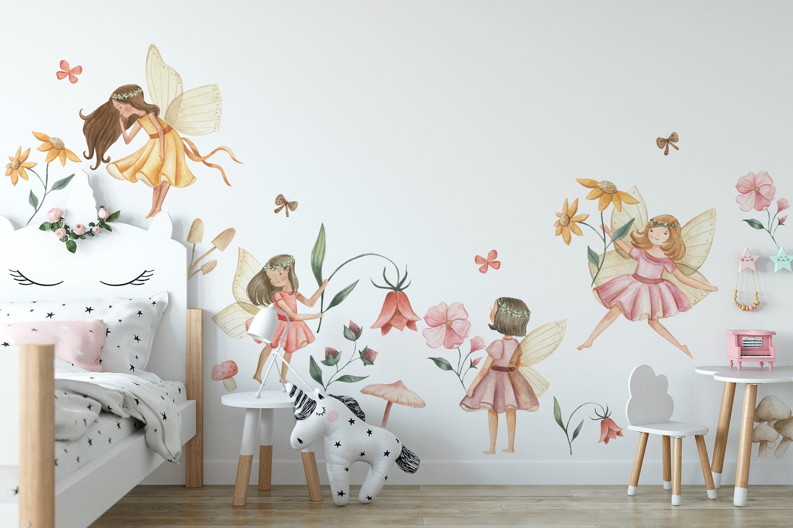 Fairy Wall Decal | Watercolor Fairies Wall Decal | Nursery Fairytale Sticker | Removable Decals | Fairy Sticker - Clickwalls