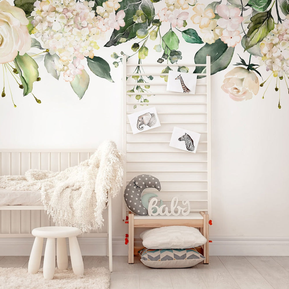 Watercolour White Floral Wall Decal | Soft Bouquet Wall Mural
