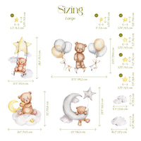 Sleeping Bears Wall Decal | Bears in the Air Nursery Wall Sticker | Clouds and Stars Wall Decor - Clickwalls