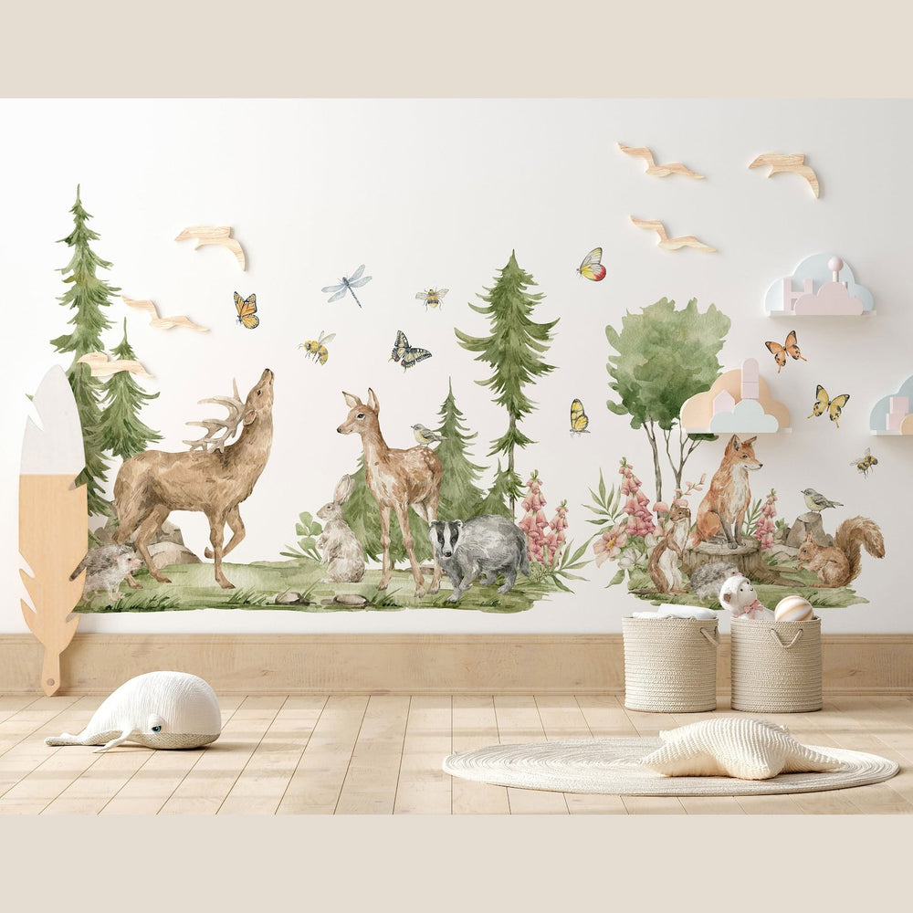 Forest Animals Wall Decal | Cute Animals with Big Trees Wall Sticker