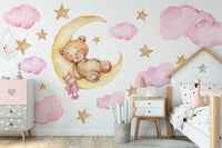 Bear on Moon Nursery Wall Decal | Bear Wall Decal | Baby Nursery Décor | Easily Repositionable - Clickwalls