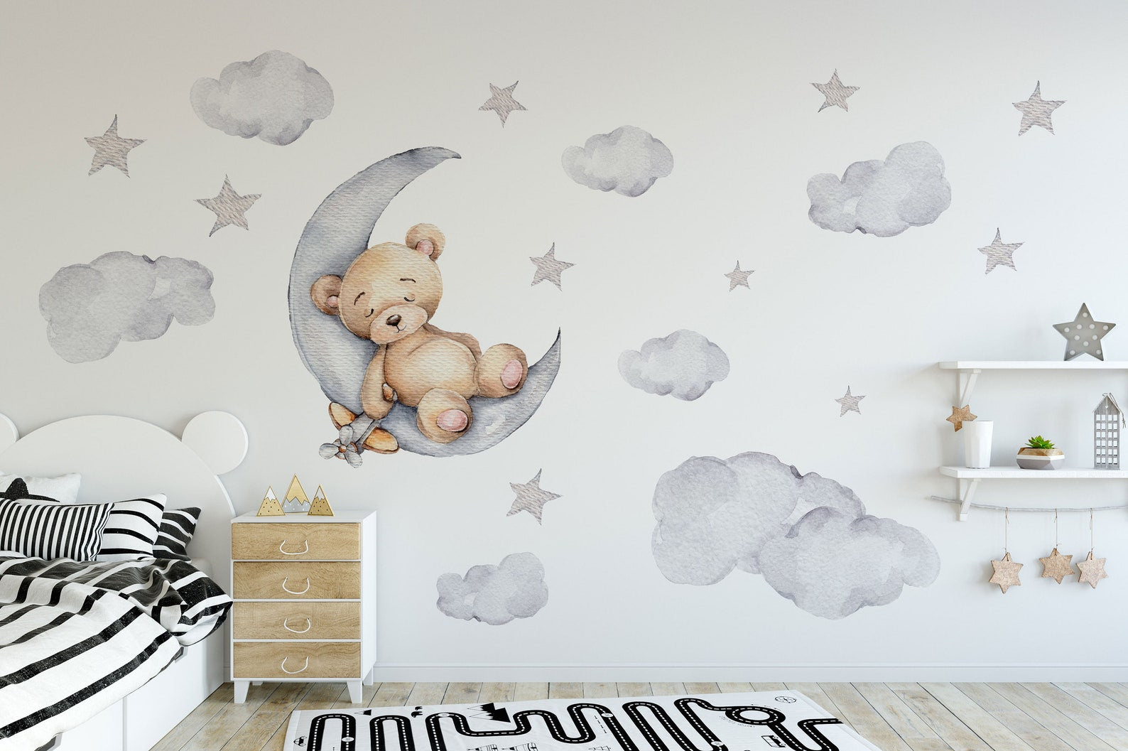 Bear on Moon Nursery Wall Decal | Bear Wall Decal | Baby Nursery Décor | Easily Repositionable - Clickwalls